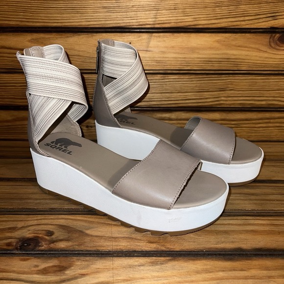 Sorel Shoes - Sorel Cameron Sandal Womens Size 7 Beige Leather Flatform Ankle Strap NL3997-246